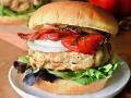 Turkey burger with grilled onions and peppers, Image by Rachel Johnson
